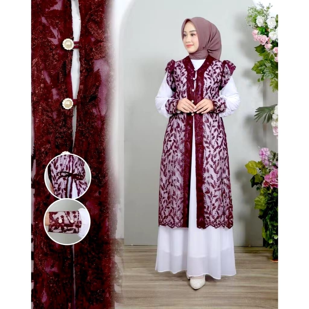 {Free Hijab} Malika Dress Outer Lepas Pasang//Gamis Ceruty Babydoll Outer Brokat Premium//Gamis Kond