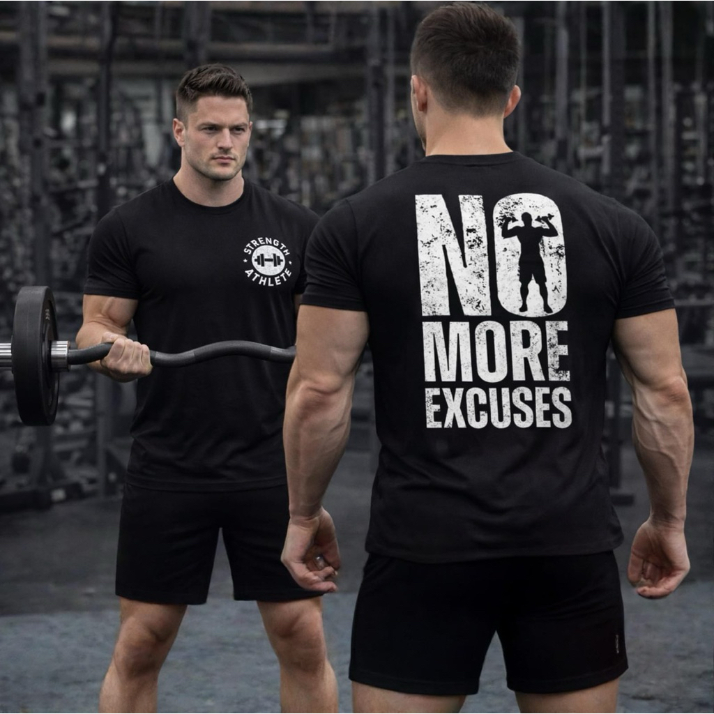 Kaos Olahraga Gym Pria Drifit Rhabit – NO MORE EXCUSES | Slimfit Sport Wear