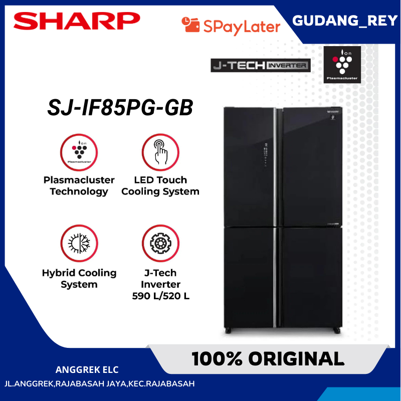 Sharp Kulkas 4 Pintu SJ-IF85PG-GB Hybrid Inverter Ion Glass Door Garansi Resmi