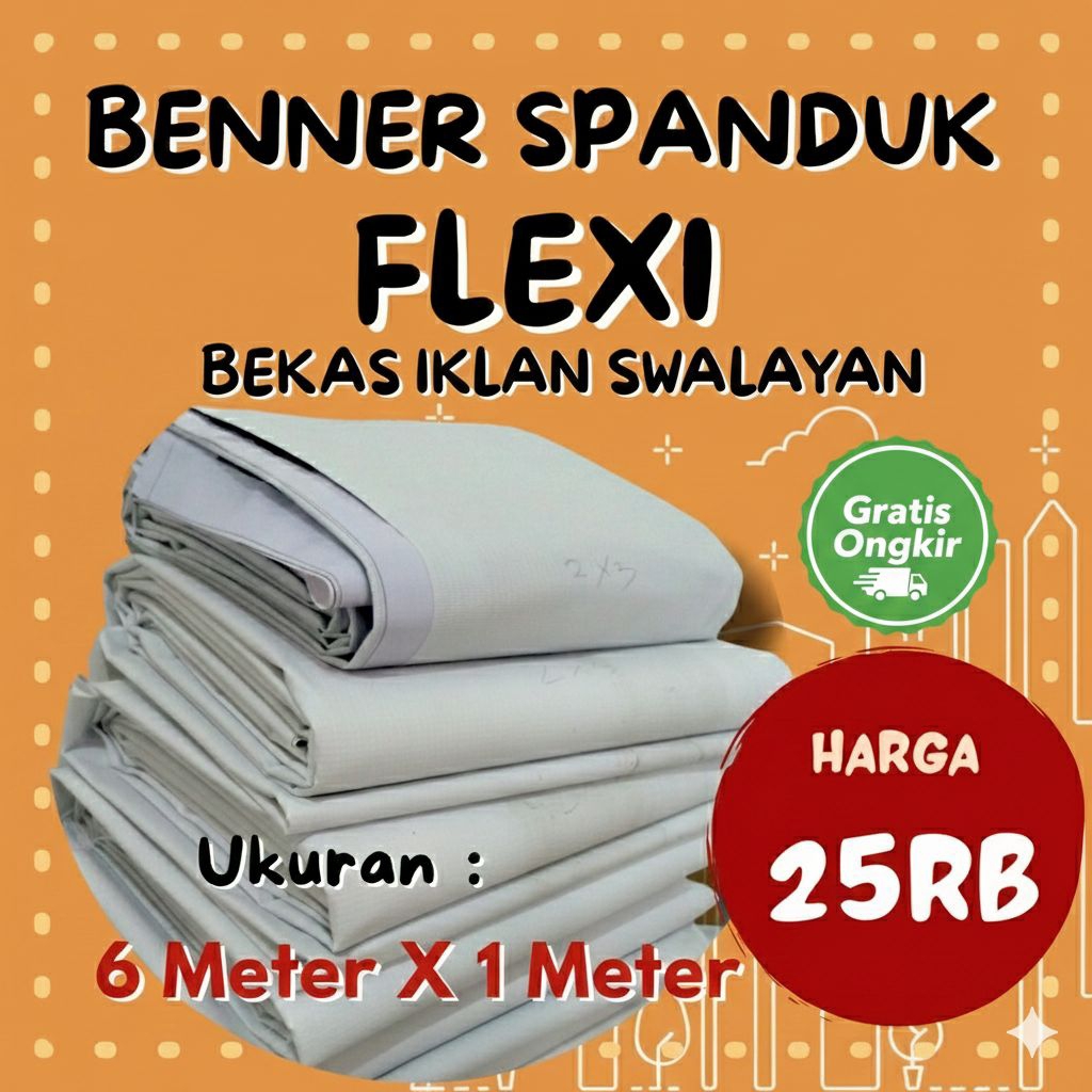 Spanduk Banner Bekas Flexi - Ukuran 3m x 1m (Bekas Iklan Swalayan)
