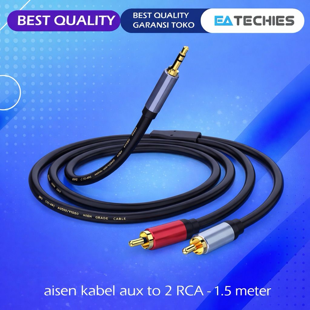 AISEN Kabel Aux Audio Jack 3.5mm to 2 RCA 1.5 Meter 1.5M 1M 2M High Quality Cable untuk Penggunaan A