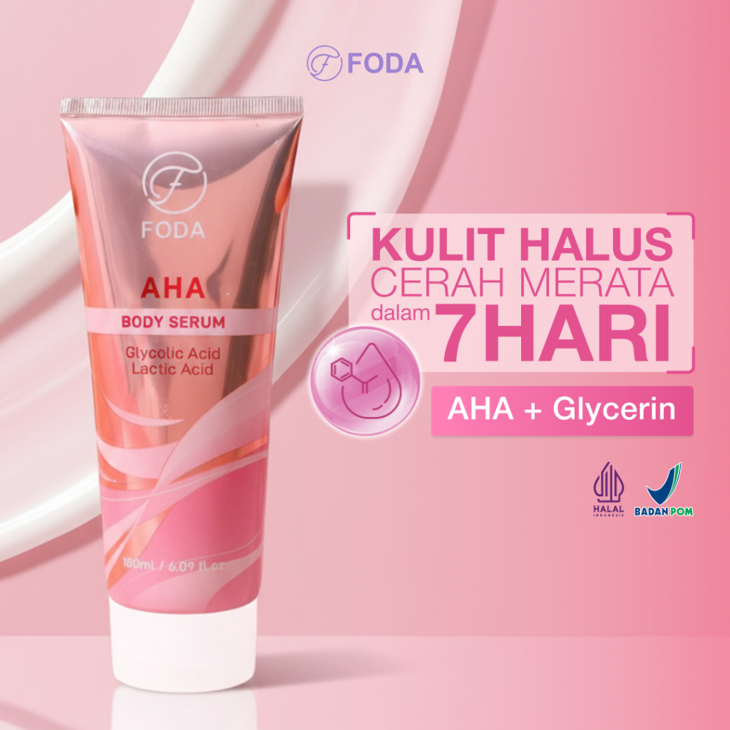 FODA Pink AHA Body Serum 180ml - Mencerahkan Warna Kulit, Meratakan Warna Kulit, Melembutkan Tekstur
