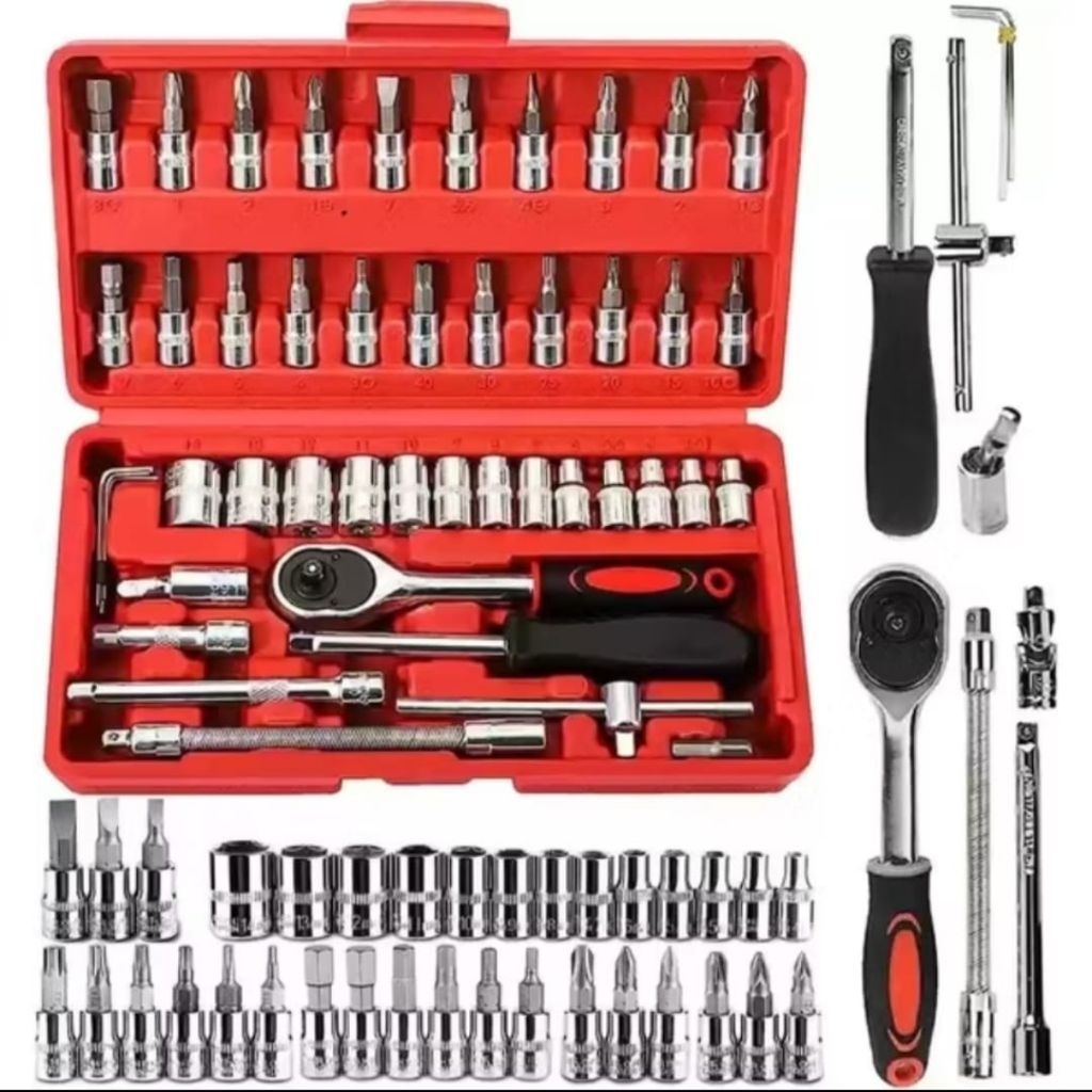 Set Kunci Socket 46 PCS full Set (1/4 ")  / Set Kunci Sok Kunci Shock 46 Pcs