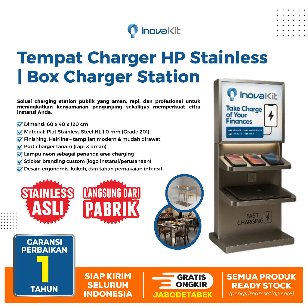Tempat Charger HP Stainless | Box Charger Station Public