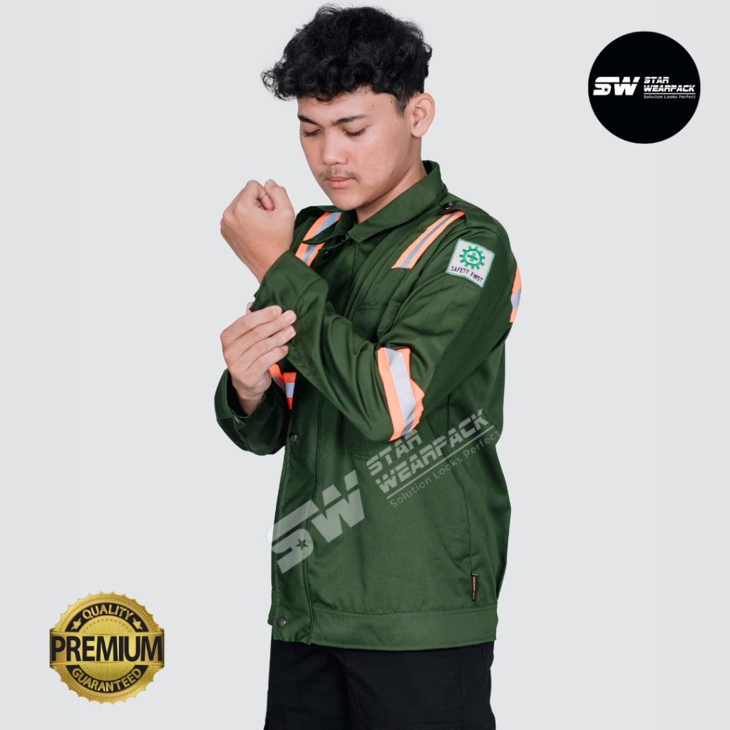 Wearpack Atasan Warna Hijau Army Lengan Panjang Resleting