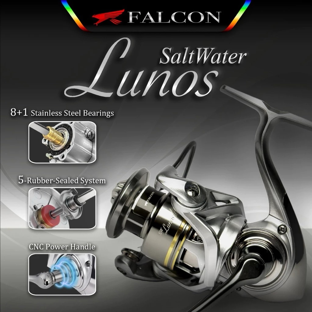 Reel Pancing Falcon Lunos SW Saltwater 8+1 Sealed Stainless Bearing - CNC Power Handle