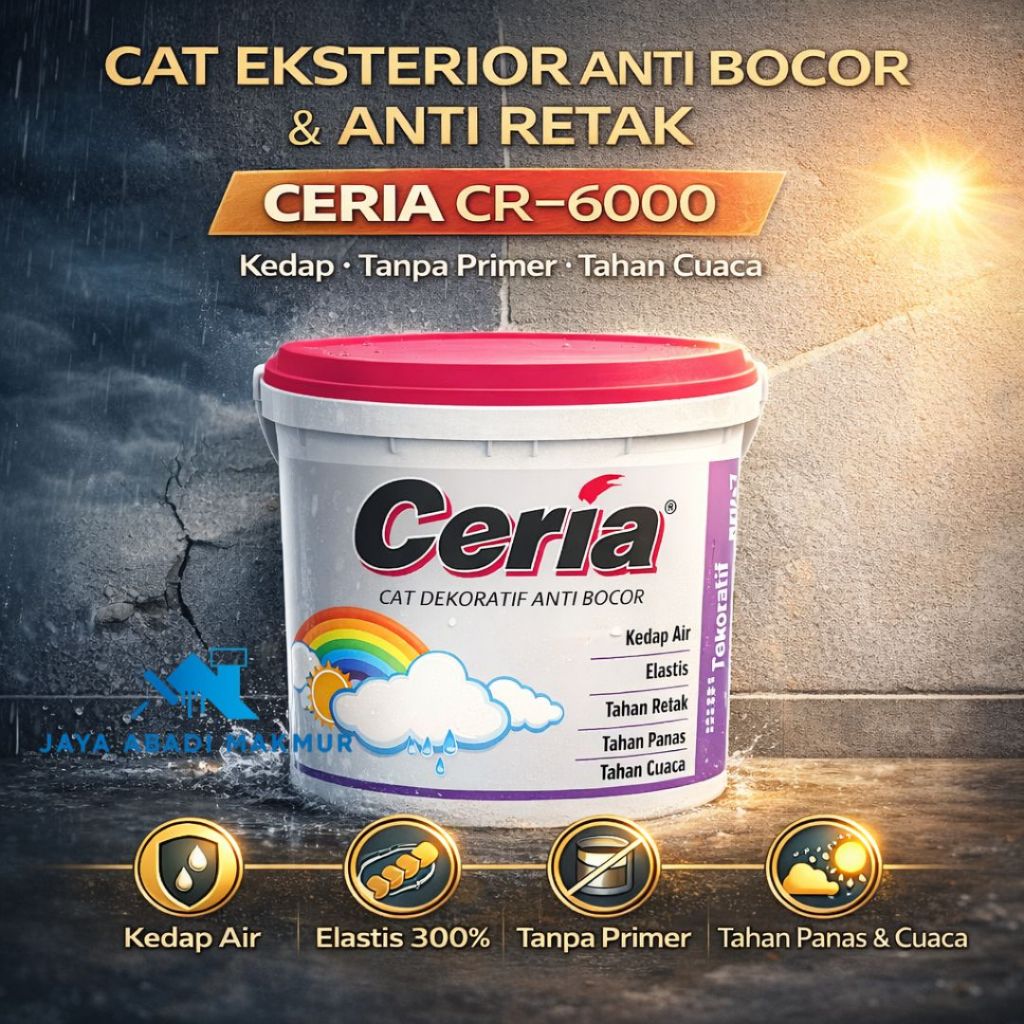 Propan CERIA CR-6000 4 kg Cat Tembok Eksterior Anti Bocor Waterproof Elastis 300% - Cat Dinding Luar