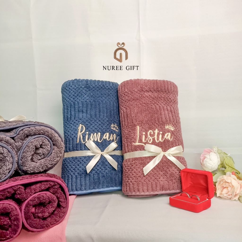 Handuk Bordir Custom Nama/Hampers Wedding/Handuk Couple FREE Bordir Nama