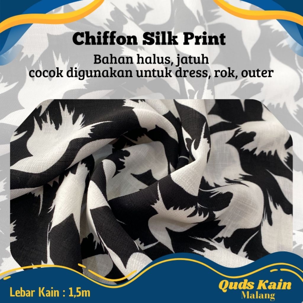 Kain Chiffon Silk Print Bird | Kain Sifon Motif