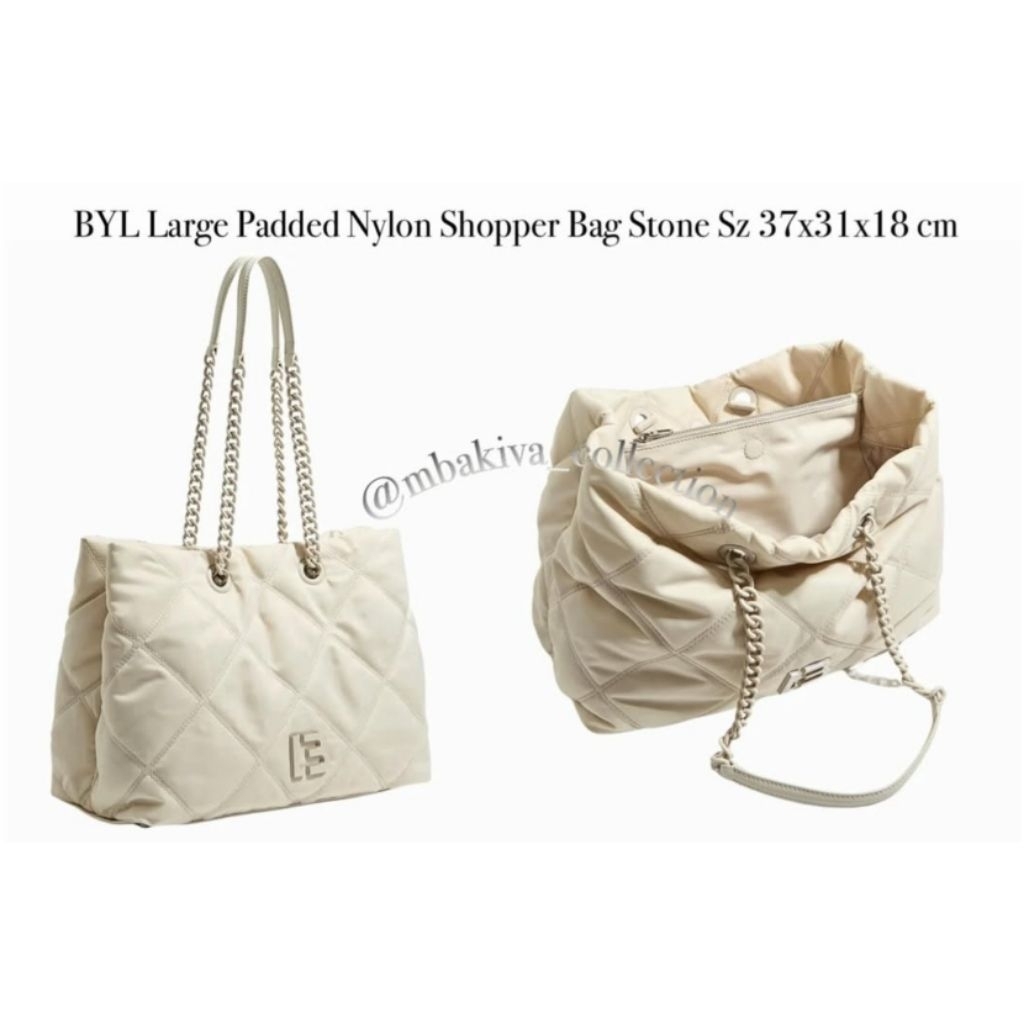 BYL Large Padded Nylon Shopper Bag Stone