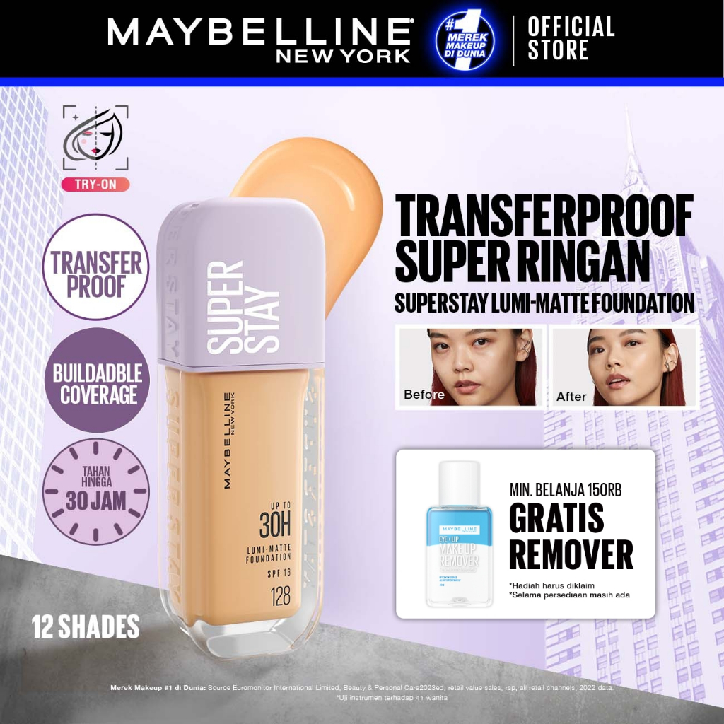 Maybelline Superstay Lumi Matte Liquid Foundation 35 mL – Buildable coverage transferproof ringan ma