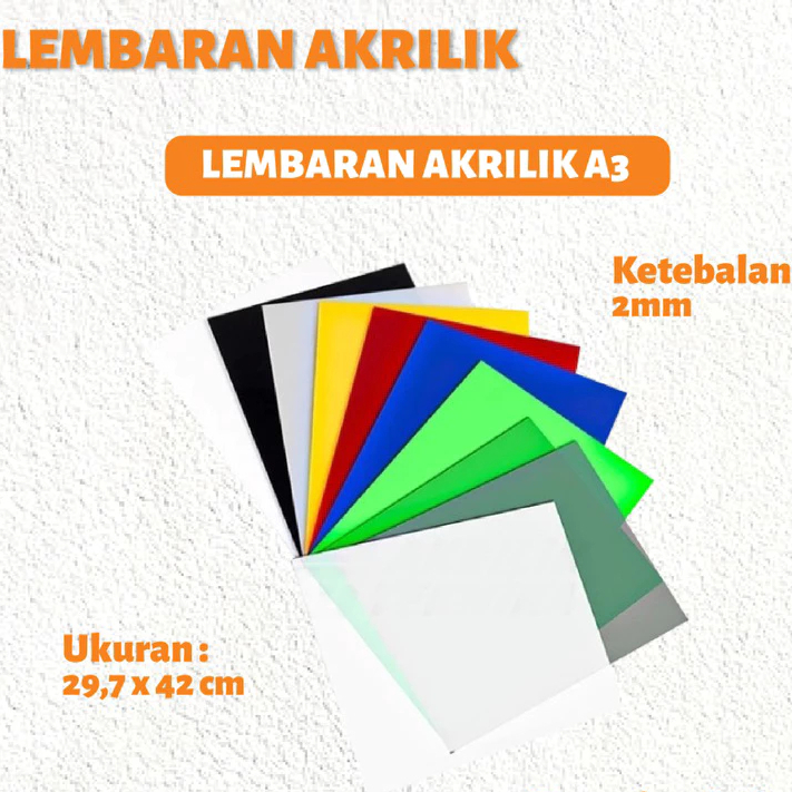 Akrilik A3 Custom Warna Acrylic Sheet Lembaran Akrilik Clear Bening Hitam Putih Merah Kuning Biru Hi