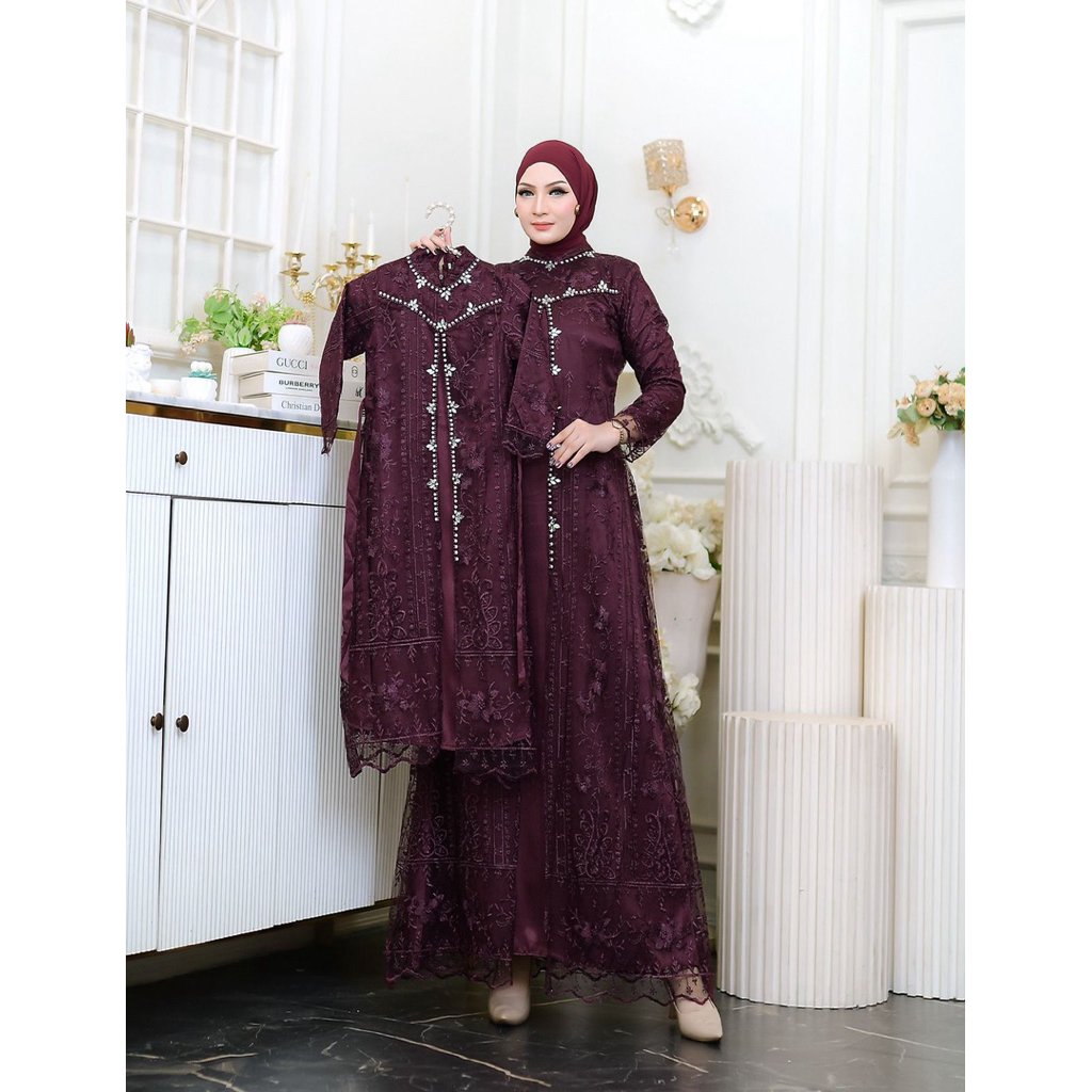 Permata Olshop / Couple Kebaya Gamis Brukat Tulle Ibu dan Anak / Kebaya Gamis Brukat Busui Modern / 