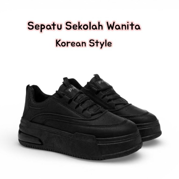 Sepatu sekolah wanita full black Sepatu sekolah wanita hitam Sepatu wanita sneakers flatshoes