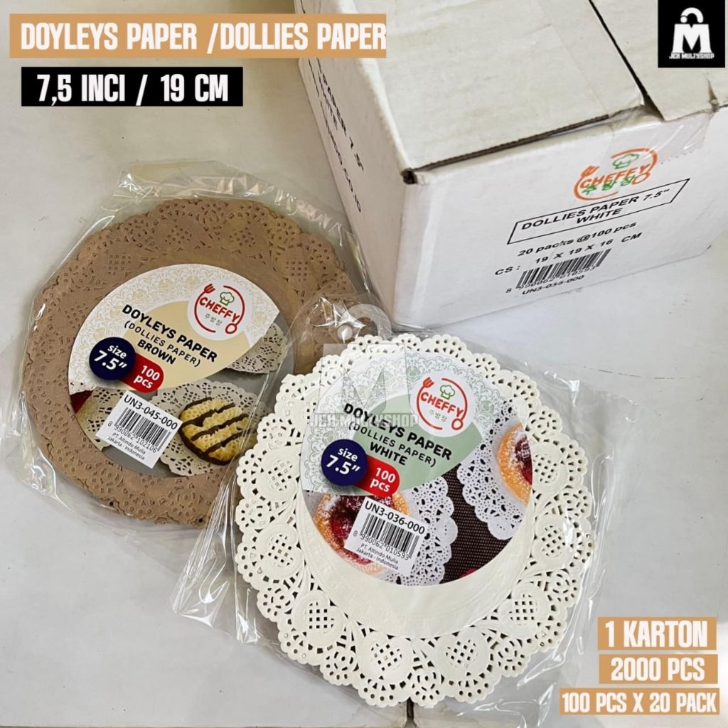 Doyleys paper 7,5" / 19 cm 1 karton isi 100 pcs x 20 pack / dollies paper / alas kue / renda