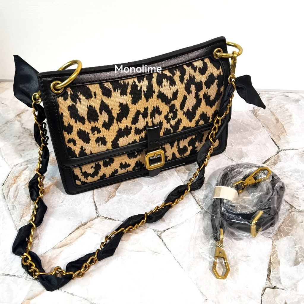 Tas shoulder bag sling bag leopard wanita import pu leather, Tas selempang bahu wanita motif leopart