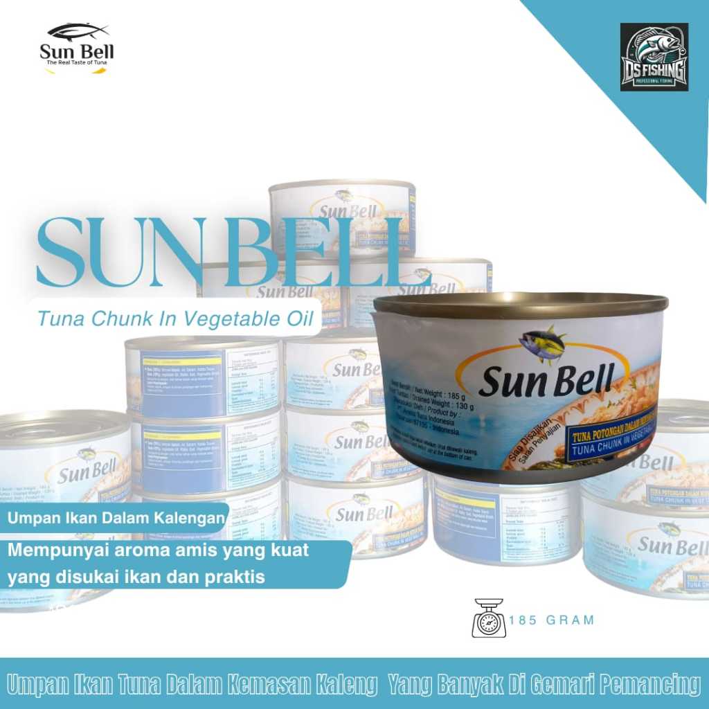 Umpan Ikan SUN BELL Tuna Kaleng Besar | Tuna Chunk In Vegetable Oil | Tuna Kaleng 185gr