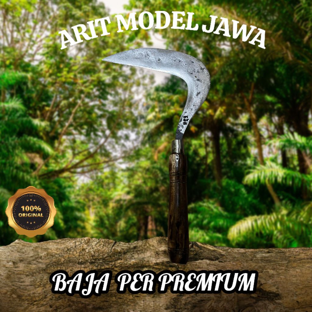 ARIT MODEL JAWA BAHAN BAJA PER TEMPA SIPUH HANDLE KAYU SONOKELING ALAT PENGARITAN RUMPUT
