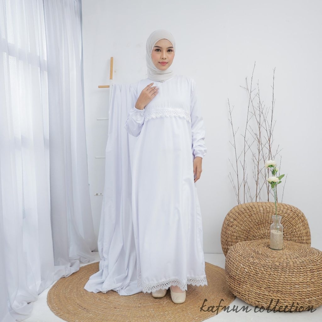Gamis putih dan hitam umroh dan haji dress wanita bahan katun premium
