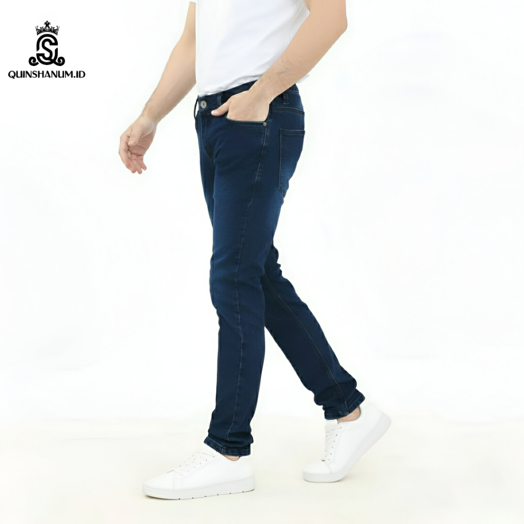 QUINSHANUM - Celana Jeans Pria Slim Fit | Denim Elastis | Cocok Casual & Kerja