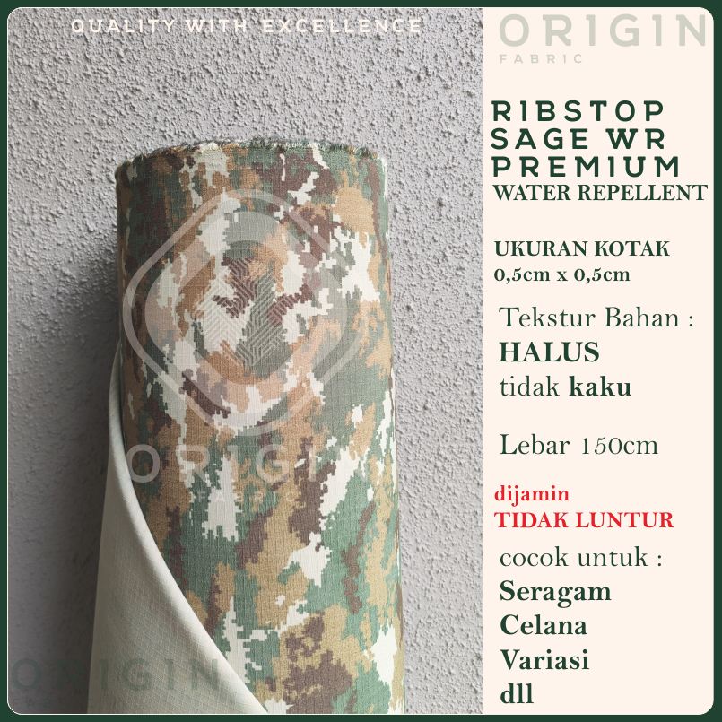 Kain Ribstop untuk PDL TNI Terbaru Sage Ripstok TR Premium Kostrad WR