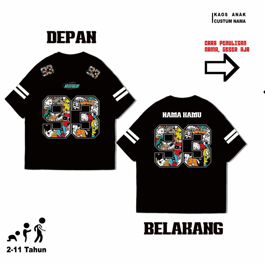 [FREE NAMA TULIS DI ORDERAN] ATASAN KAOS ANAK BASEBALL MOTIV DOODLE ART / KAOS ANAK LAKI LAKI PEREMP