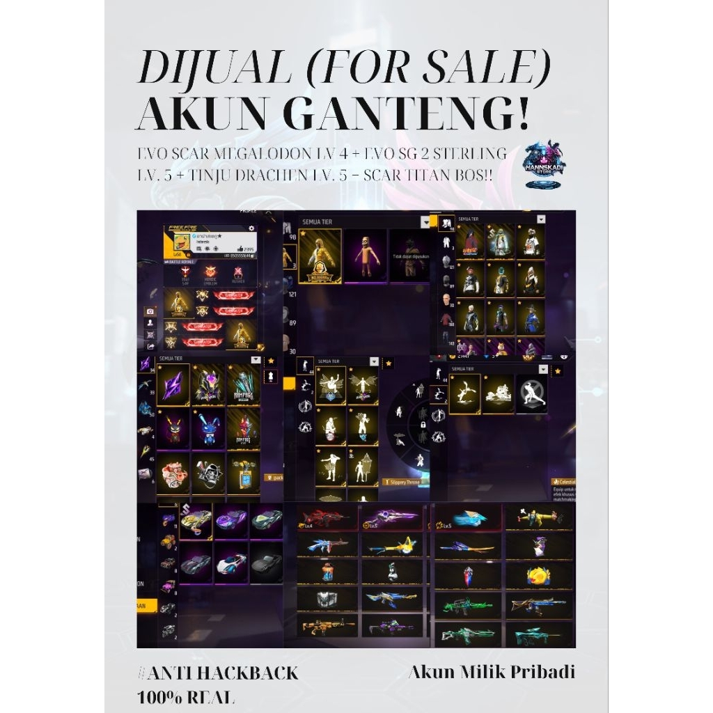 AKUN FF SULTAN MEWAH  REAL 100% ANTI HACKBACK