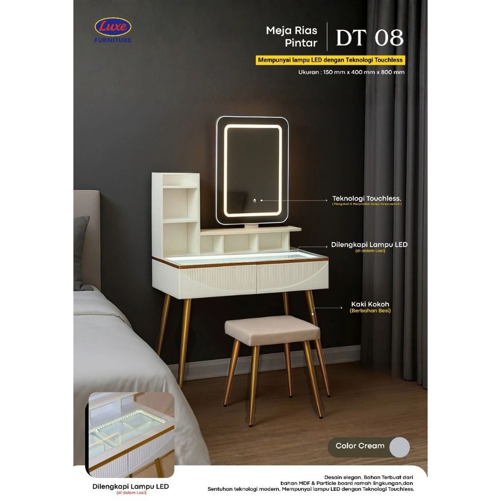 Meja Rias Dt 08 Estetik//Meja Rias Lampu