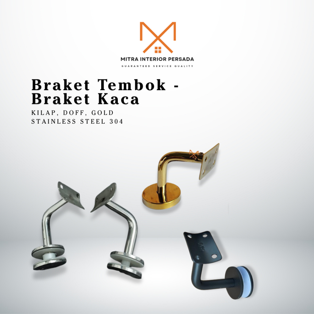 Braket tembok bracket kaca fleksibel handrail pegangan tangga stainless 304 kilap hitam doff gold st