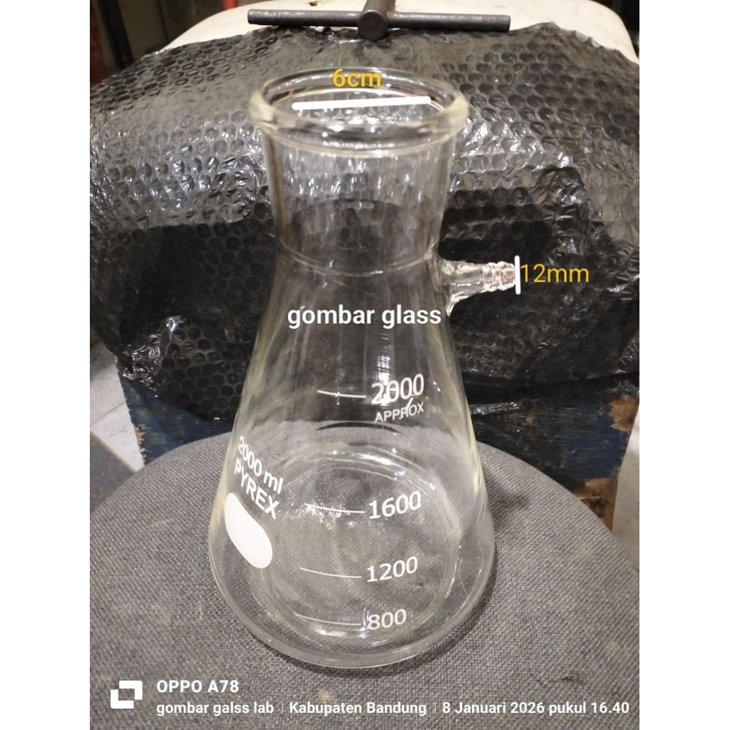 Filtering Flask 2000ml pyrex mulut besar/Elemeyer Pipa samping 2000ml pyrex