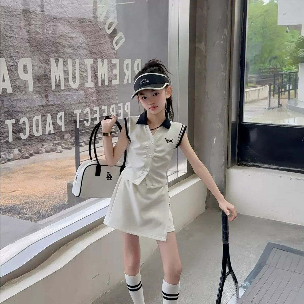 Setelan Baju Sport Kekinian/Setelan Baju Sport Putih/Setelan Polo Sleeveless/Setelan Baju Import Ana