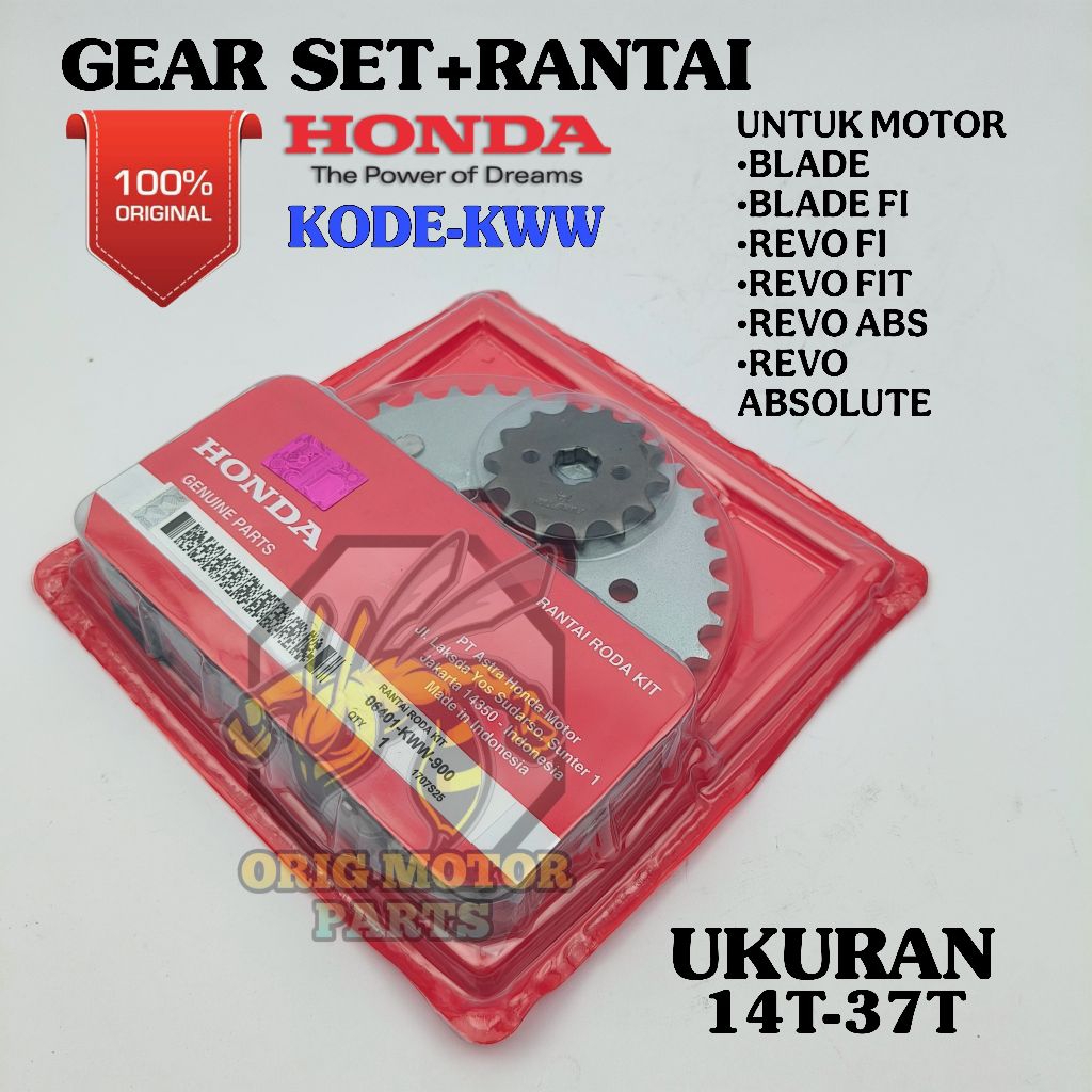 GEAR SET+RANTAI ORIGINAL KWW HONDA BLADE/ BLADE FI/ REVO FI/ REVO FIT/ REVO ABS/ REVO ABSOLUTE/ REVO
