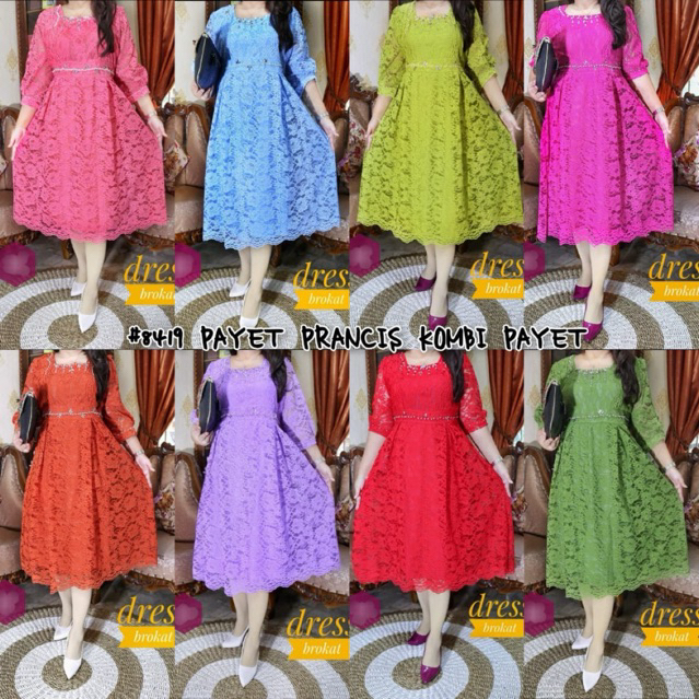 dress model terbaru / dress brukat / dress brukat kombinasi payet / gaun natal