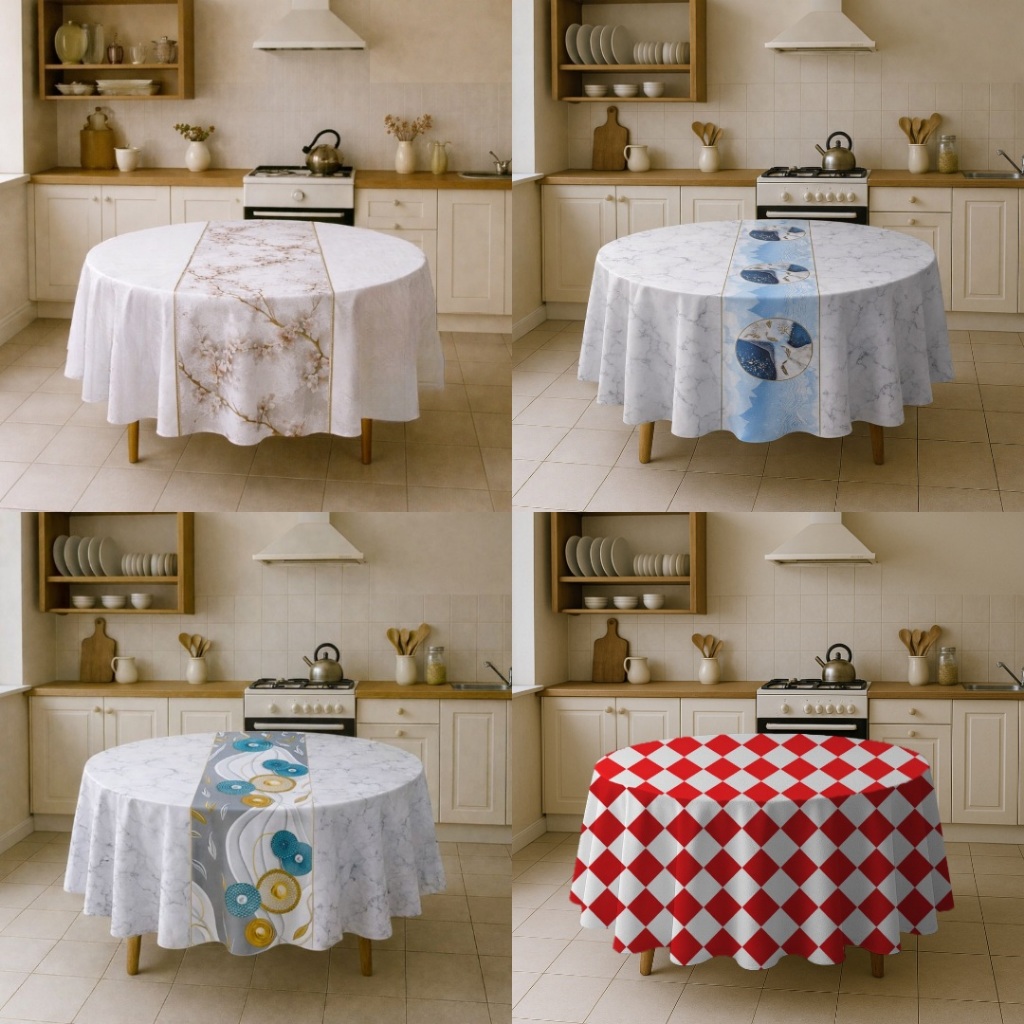 Taplak Meja Makan Bulat Diameter 152 Cm Anti Noda / Anti Gores / Anti Air