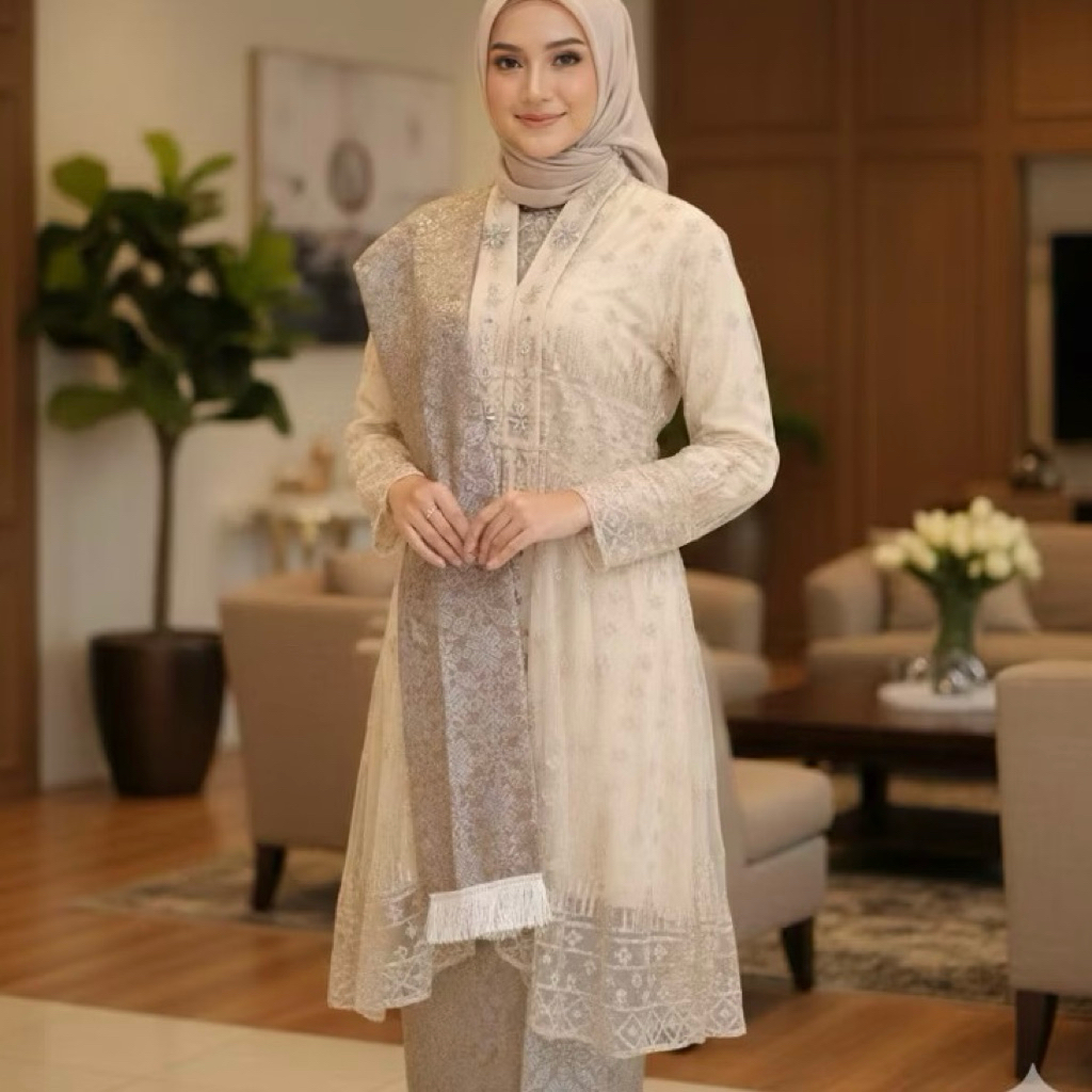 ￼set Kebaya V kartini / / kebaya jumbo LD 120 dan 130 / kebaya tille / kebaya pesta / kebaya modern 