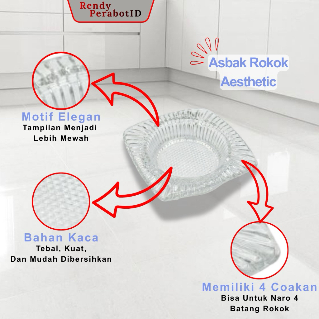 Asbak Rokok Kaca Kristal Aesthetic Motif Mewah & Tebal