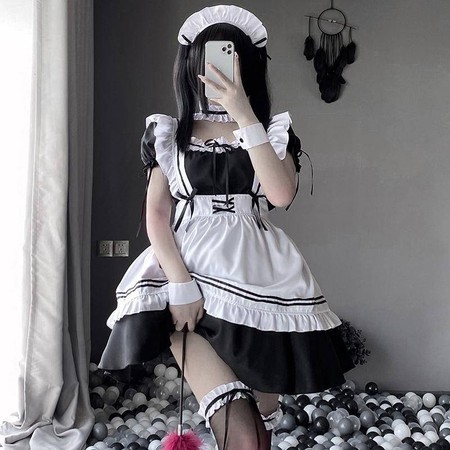 MQtokoup Pakaian Pelayan Seksi Pakaian Lolita Maid Anime Cosplay Kostum