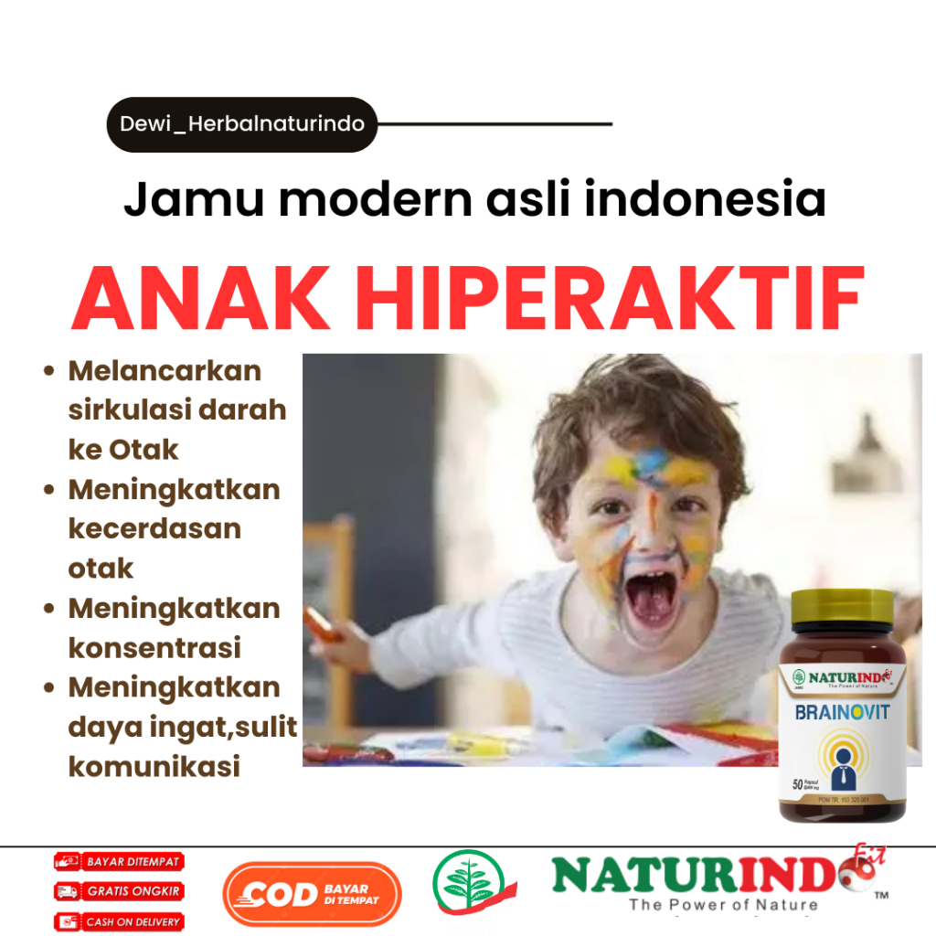 BRAINOVIT Obat Herbal Anak Hiperaktif Vitamin Otak Anak Meningkatkan Konsentrasi 50 Kapsul