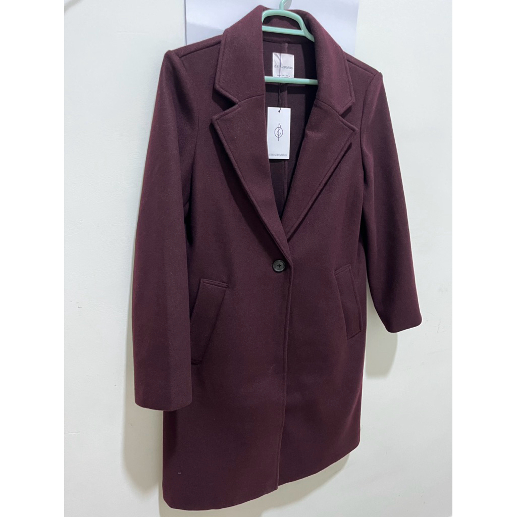preloved bekas second stradivarius longcoat burgundy mantel winter wool jaket
