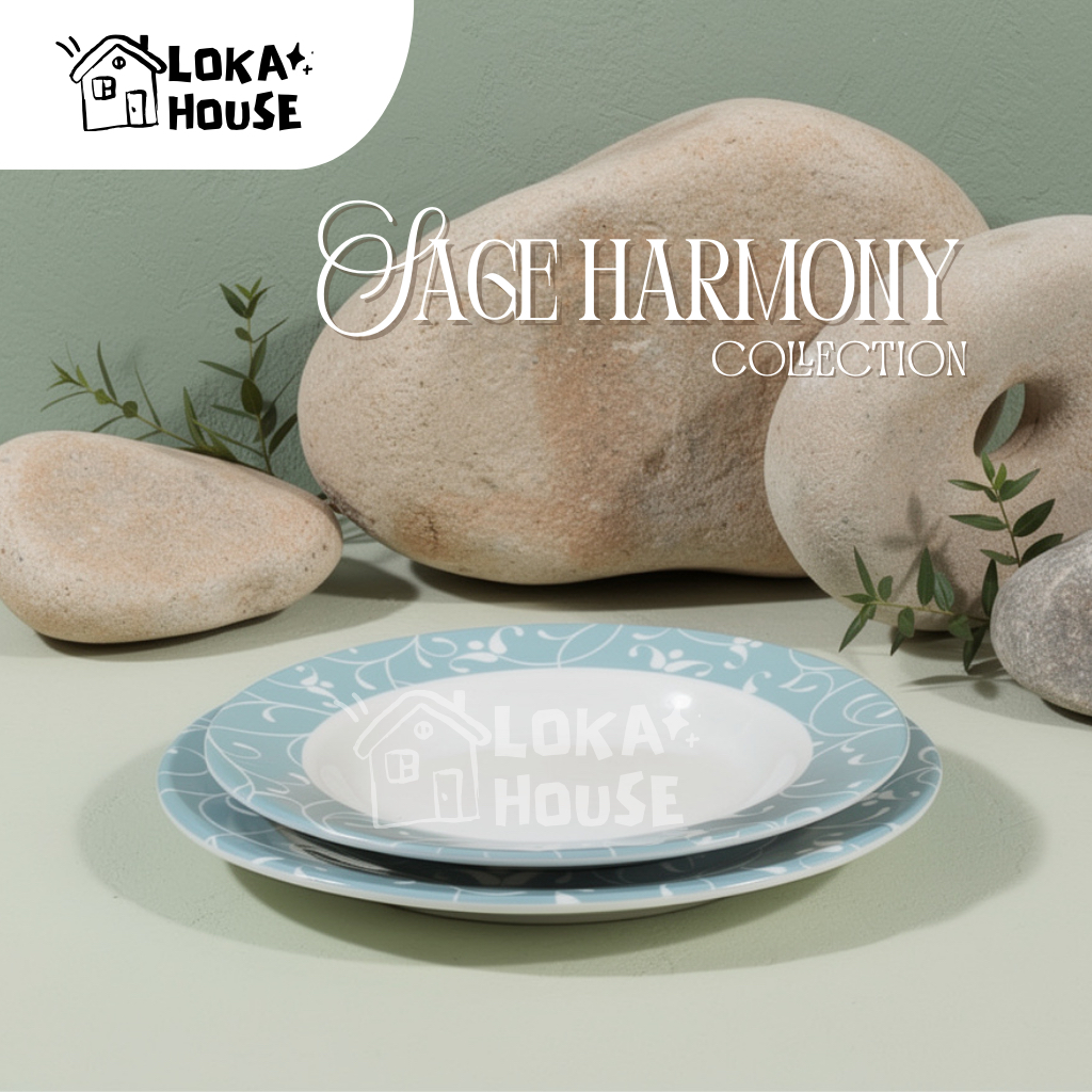 Loka House | [1 Set = 2 Pcs] Onyx Sage Harmony Dinnerware Set – Set Piring Melamin Motif Sage 2 pcs