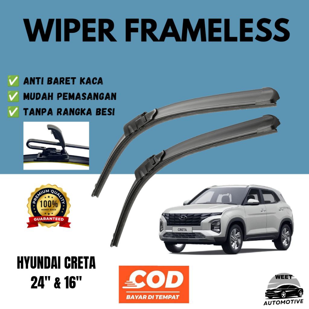 Wiper Frameless Kaca Depan Mobil Hyundai Creta