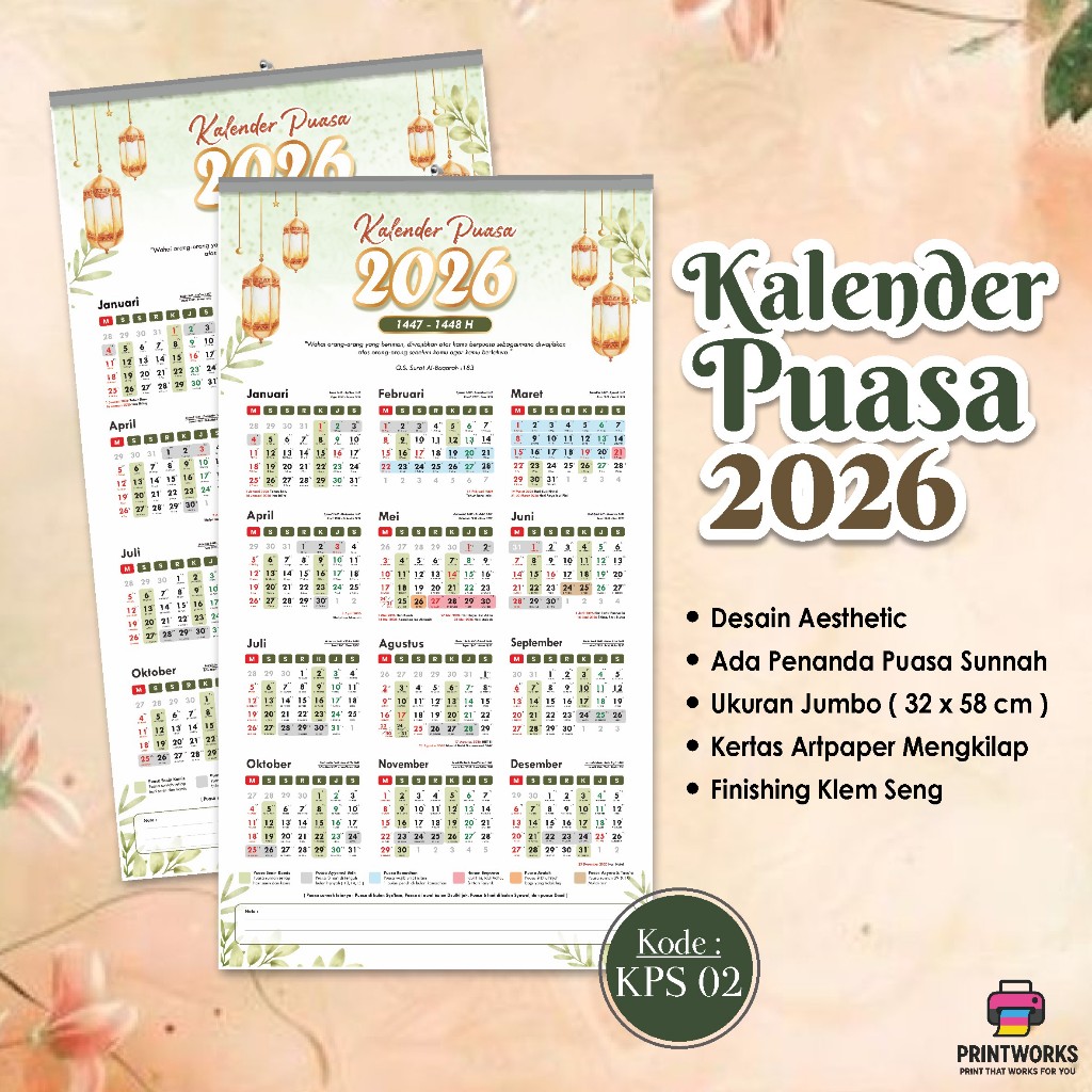 Kalender Puasa 2026 Murah Ukuran Jumbo Dilengkapi Puasa Sunnah KPS 02