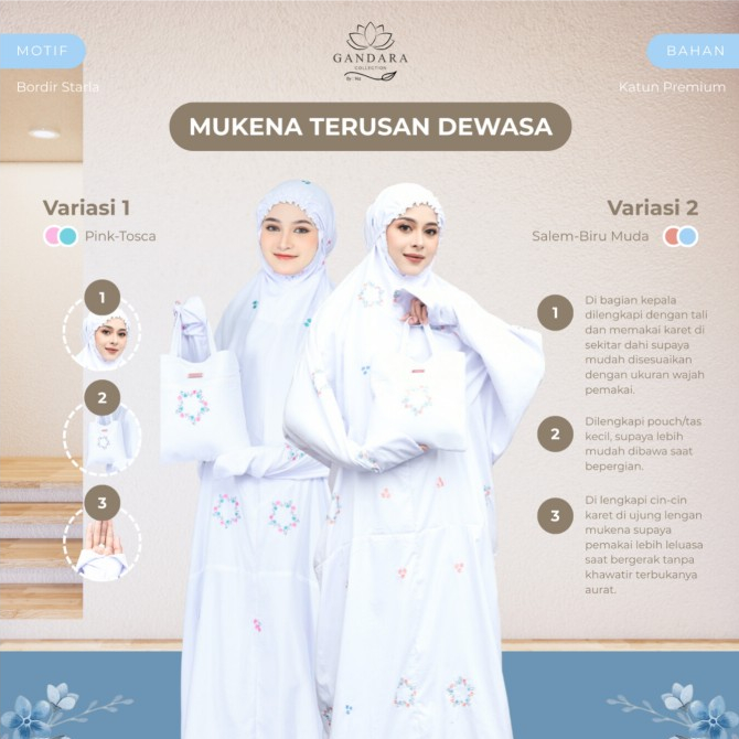 Mukena Terusan Putih Bordir Starla Katun Premium