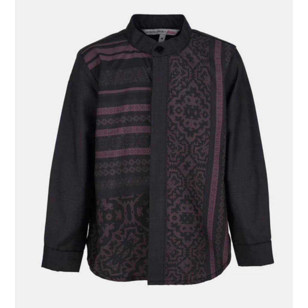 Benang Jarum Festive Finesse Kids Shirt Long Sleeve - Black Baju Koko Anak Baju Lebaran