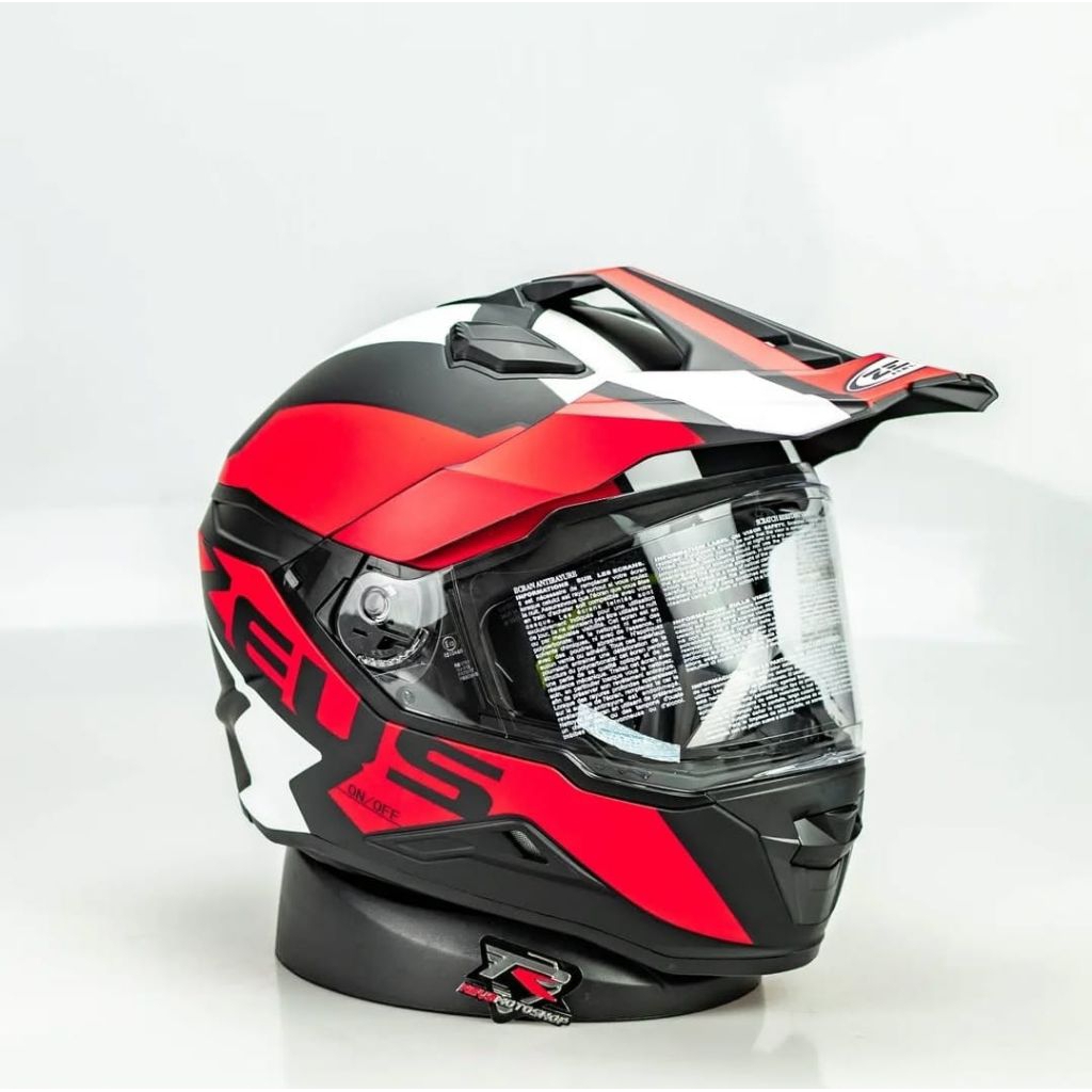 READY BIG SIZE 3XL 4XL HELM ZEUS 913 RED BLACK DOFF SUPER CROSS SUPERMOTO DOUBLE VISOR