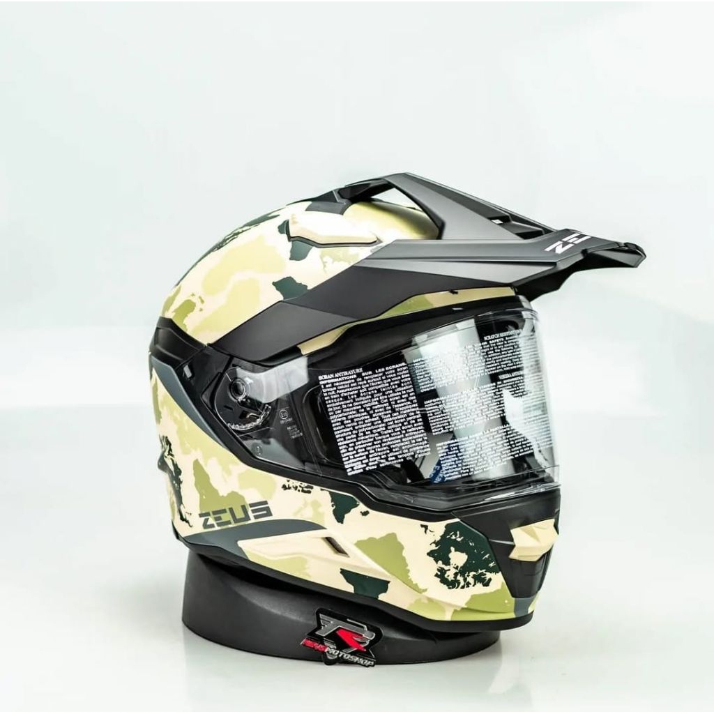 HELM ZEUS 913 KHAKI ARMY DOFF SUPER CROSS SUPERMOTO ADVENTURE TOURING DOUBLE VISOR