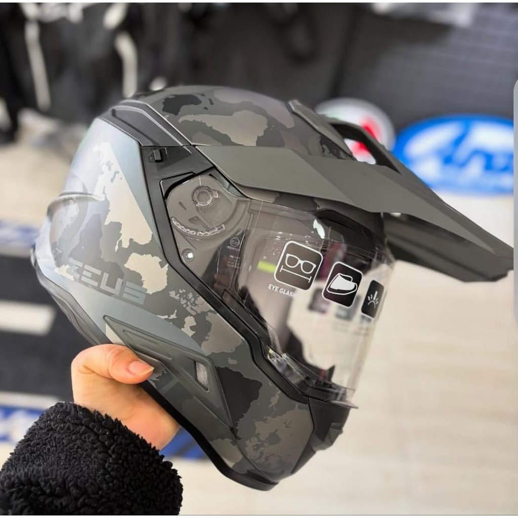 HELM ZEUS 913 SILVER DOFF ARMY SUPER CROSS SUPERMOTO TOURING DOUBLE VISOR ORIGINAL