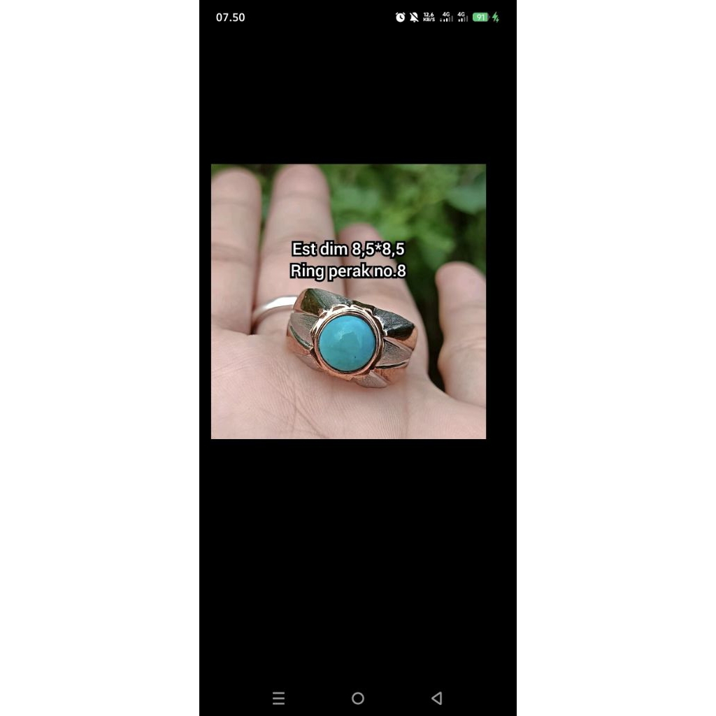 Batu Pirus Persia Asli - Hijau Polkas, Poles Natural, Siap Pakai