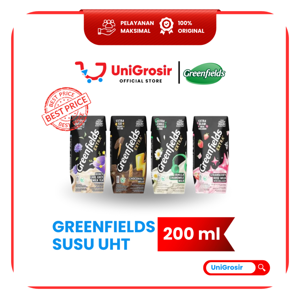 [UniGrosir] GREENFIELDS SUSU UHT EXTRA STRAWBERRY VANILA CHAMOMILE CHOCOLATE HONEY EARL GREY TEA ~ 2