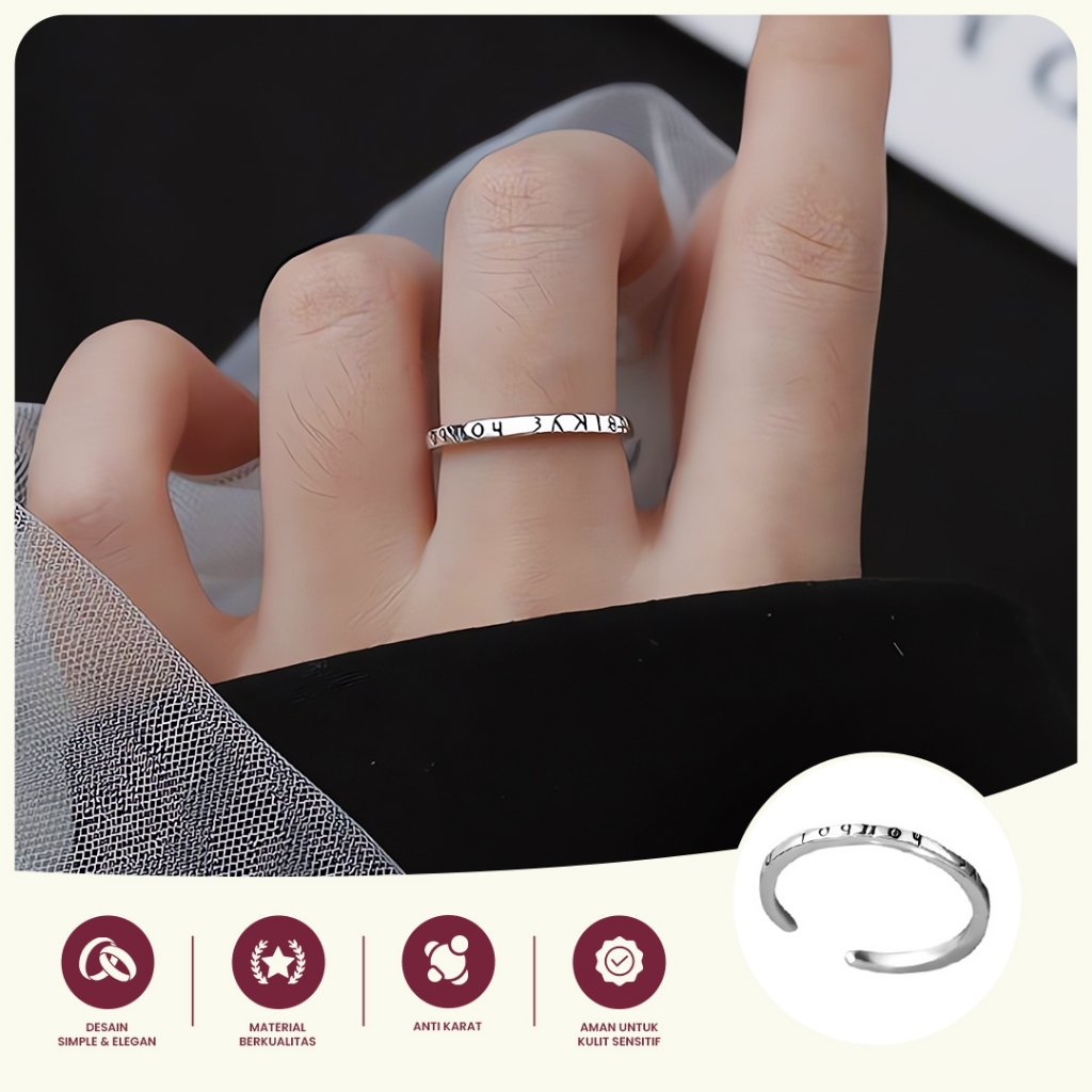 Cincin Ukiran Huruf Dan Hari Cincin Fashion Pria Dan Wanita